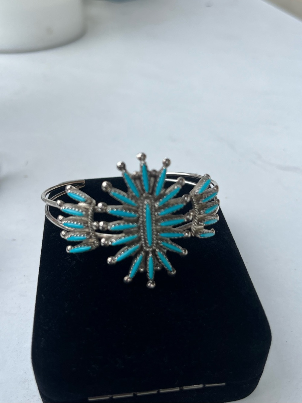 Native American Zuni needlepoint Turquoise Cuff Sterling Silver